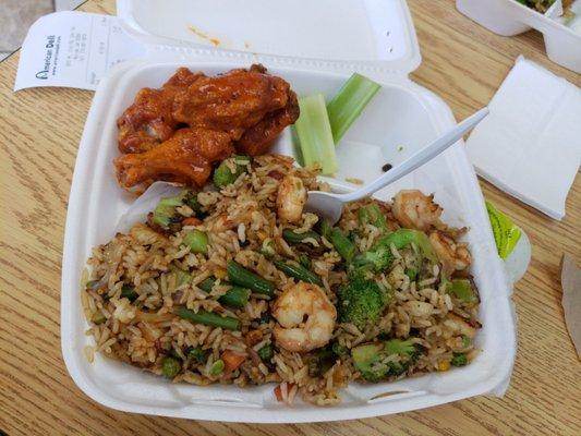 Medium wings and shrimp fried rice a waist