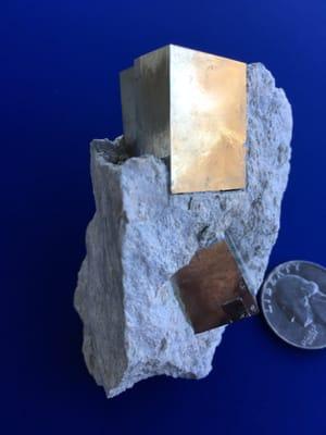 Naturally occurring Pyrite crystals in white stone, Logrono, Spain