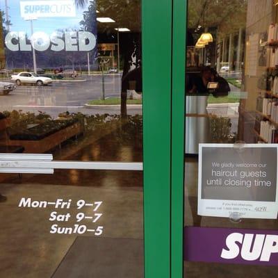 #supercuts They do not honor their hours of operation. Make sure to call the phone number in the posted sign to report.