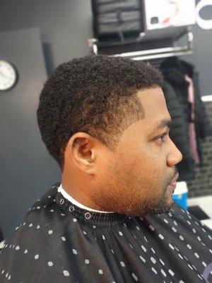 Temp & neck fade with a NATURAL curl on the top #ROYALLYGROOMED