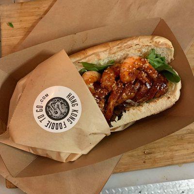 Asian fusion sandwich - teriyaki shrimp and chicken sandwich