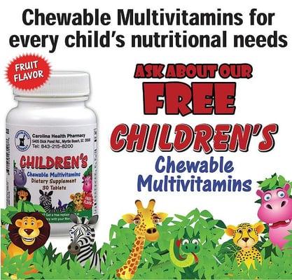 Children can get free chewable vitamins 
 " no purchase necessary "