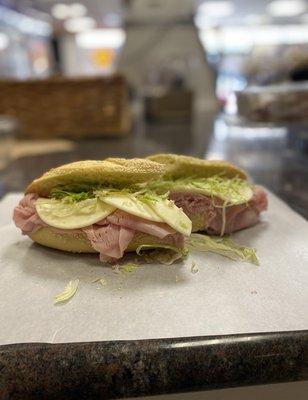 Ham, provolone, shredded lettuce, salt, pepper, and mayo