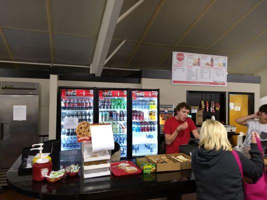 Concession stand serves hot and cold food and drinks