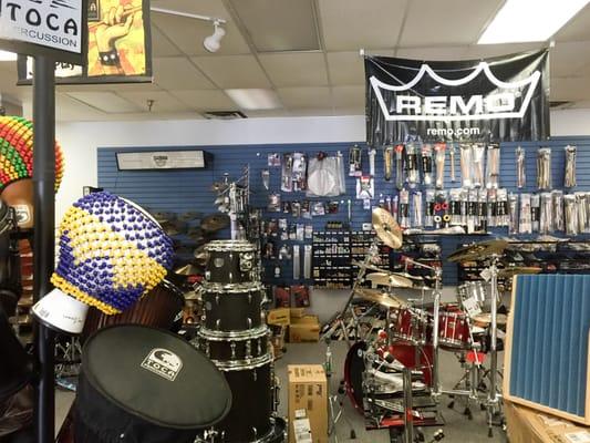 Percussion ranging from hand drums to drum sets, as well as lots of accessories.