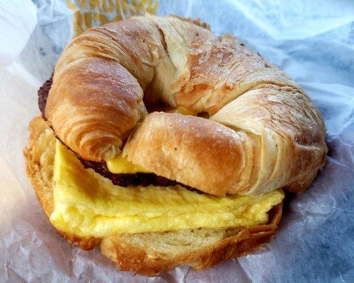 Sausage egg breakfast croissant.