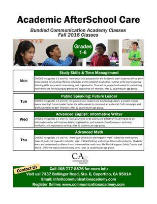 Academic AfterSchool Care 2018-2019: Bundled Class Descriptions