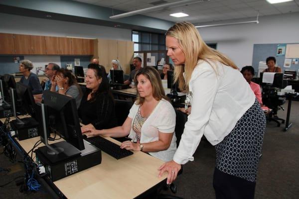 Students receiving instruction during one of our Huntington Beach Adult School Computer Classes.