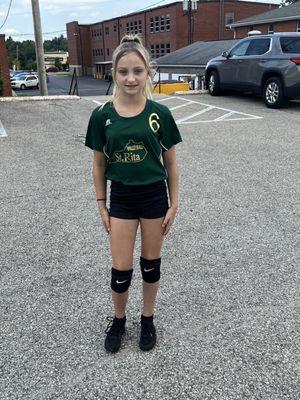 Ready for her first volleyball game of the year