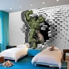 3D Hulk breaking through a bedroom wall painted with The Wall Printer