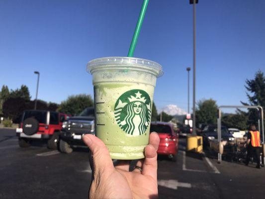 Talk Green Tea Frap with Mt Rainier in background. Headed to my massage appt.