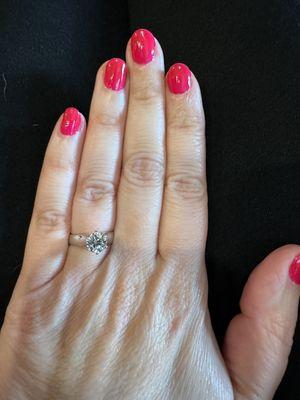 Regular polish manicure on natural nails.