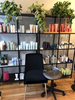 The waiting area, though you won't be waiting and you'll be the only person in the salon. They use plant-based Aveda products.