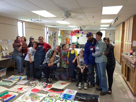 Families participate in an "Open Art Studio" session at Adler Graduate School.