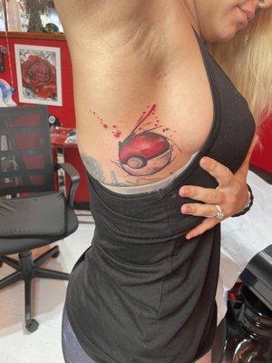 Pokemon tattoo on side boob