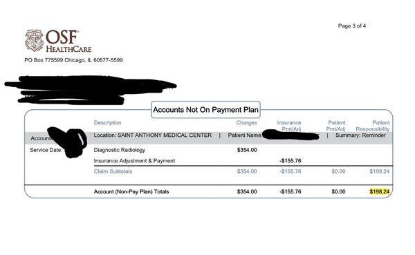 $354 for "diagnostic" radiology