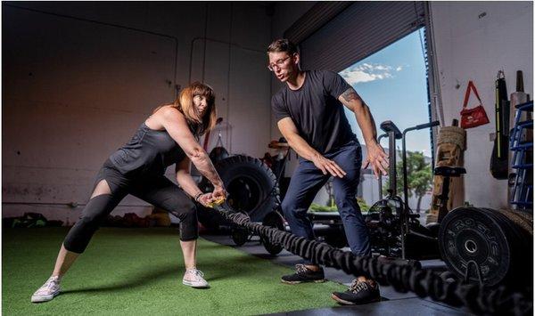 Jake training with unconventional fitness tools.