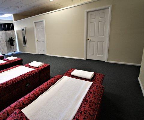 Another view of the foot massage area and massage room set-up.