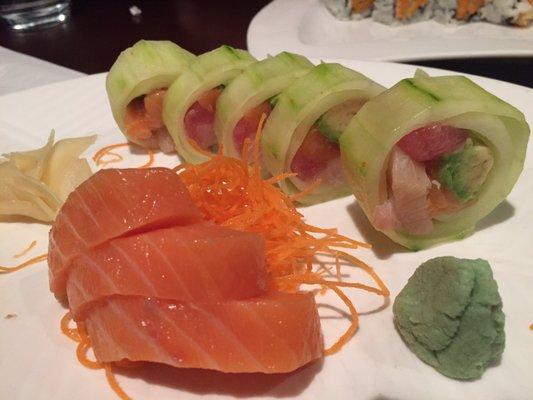 Salmon sashimi and naruto roll