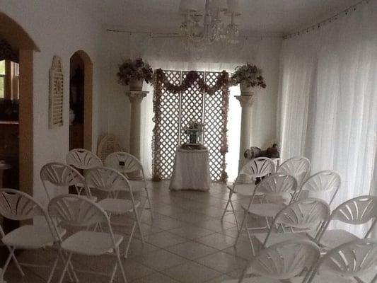 The sunporch set up for a wedding