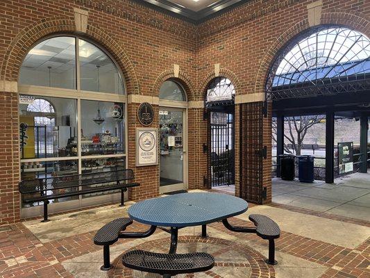 Inside the small station building