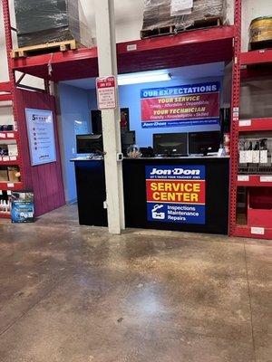 View of the service center desk for machine repairs at Jon-Don in Norcross, GA