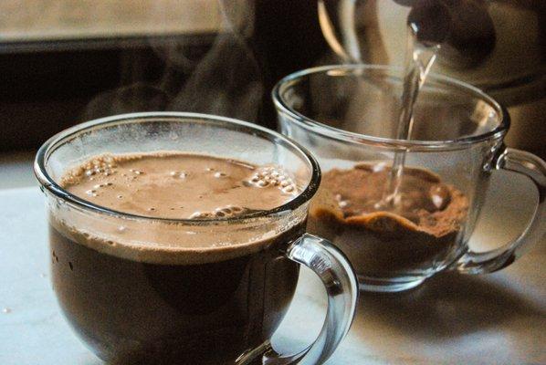 Pouring a Cup of Bare Life's Organic, Kosher, Dairy Free, Refined Sugar Free Hot Cocoa