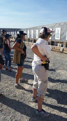 Learning to draw a pistol from concealment while quickly, safely, and accuratly putting shots on target.