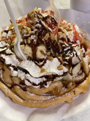 Banana split funnel cake