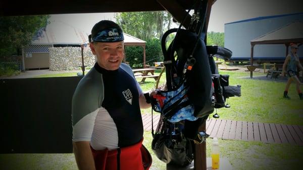 At Devils Den doing water trials with my new custom Zeagle bc and Bare wetsuit from iDive Florida.