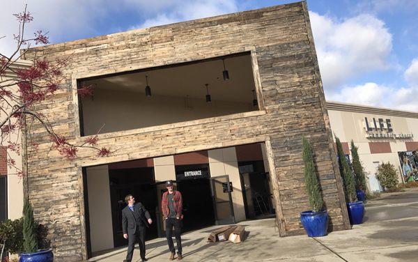 Cool reclaimed wood at the front doors