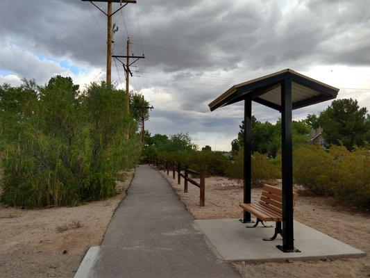 Bench at the start/end of the trail.