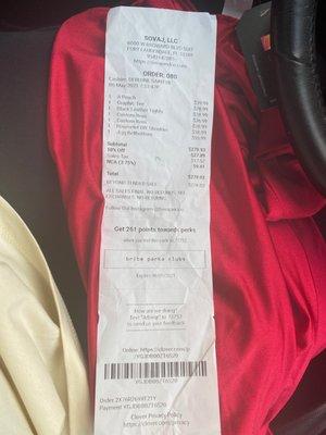 Receipt of items purchased for myself and friend birthday, price and total.