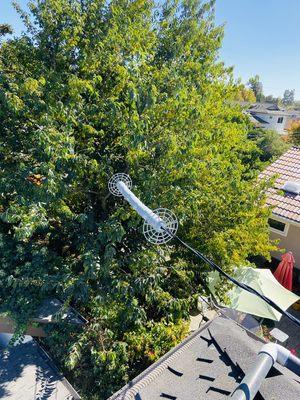 Preventing rodents from running on the power lines to get access to the roof.