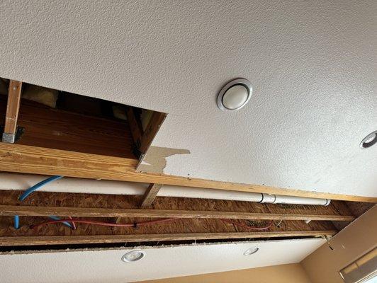 Ceiling in kitchen.  Water damage due to failure in plumbing...