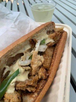 Philly Cheesesteak with Black Bird Rosemary Garlic Seitan,  grilled peppers/onions,  and homemade chashew mozzarella.