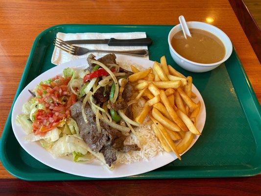 Steak plate with fries $12!