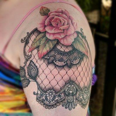 Rose and Lace Tattoo by Tracy Marie