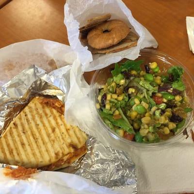 Half chicken parm panini with half salad and bagel chips!