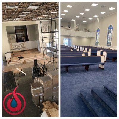 Our team worked with First Baptist Church of Swansboro after hurricane Florence in 2018. we did the mitigation and the rebuild.