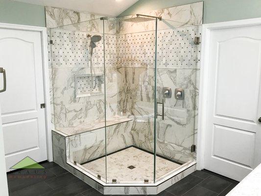 Glass Enclosure Shower with custom tiling