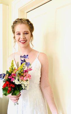 Another beautiful bride with her wildflower bouquet