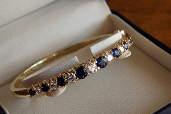 Custom made diamond, sapphire and gold bangle, made by Christen Jewelers for my mum's 60th birthday