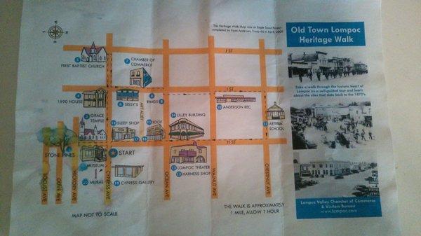 Historic Downtown Lompoc Map by Chamber of  Commerce where Michael's Place is located on Ocean between H and I Streets nr Lilley Bldg.