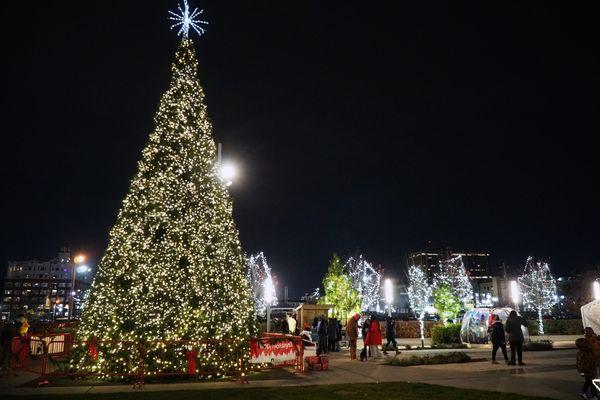 Christmas decorations at the Newark Winter Village event at Mulberry Commons.