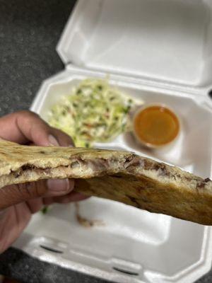 Inside the bean and cheese pupusa