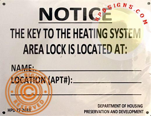 Key to the heating system sign