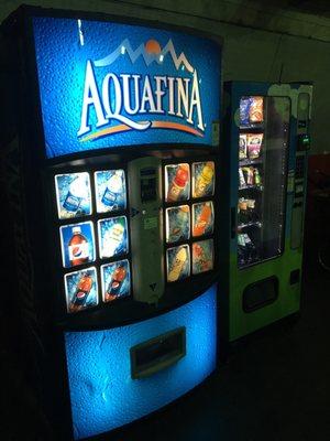 Vending machines carry waters, Gatorade, sodas, teas,granola bars, power bars, chips, popcorn.