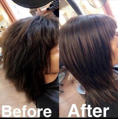 Global keratin treatment. 8+ months of frizz free, tamed, shiny, manageable, healthy hair.