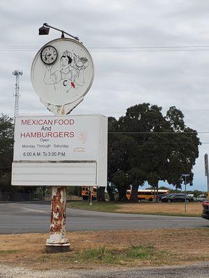 Outside sign, not sure if they actually sell hamburgers though